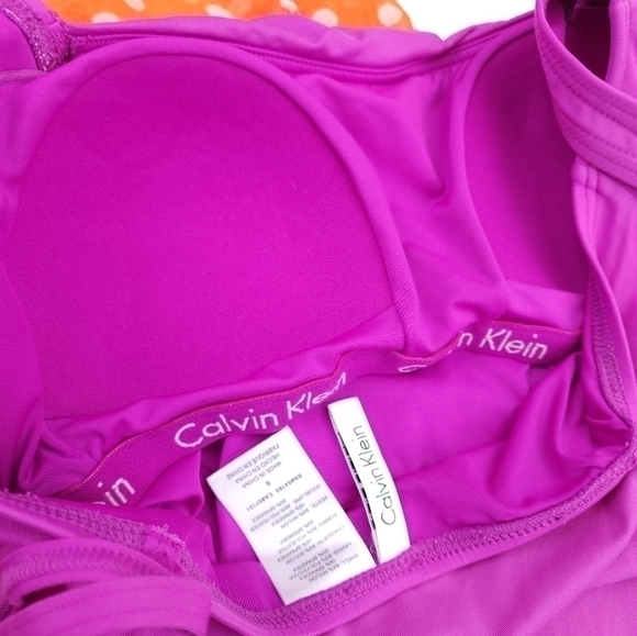 Calvin Klein Purple Pink Rouged Front One Piece Swimsuit Sz 8 - Picture 8 of 10